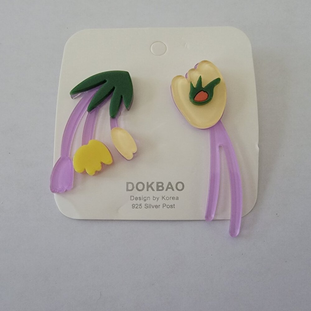 Cute Floral Dangle 925 Post Stud Earrings Purple/Cream